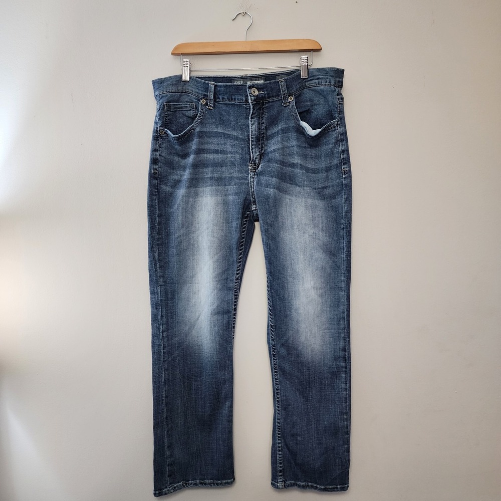 BKE Tyler Jeans Straight Leg Mens 36 S Blue Denim Whiskering Stretch